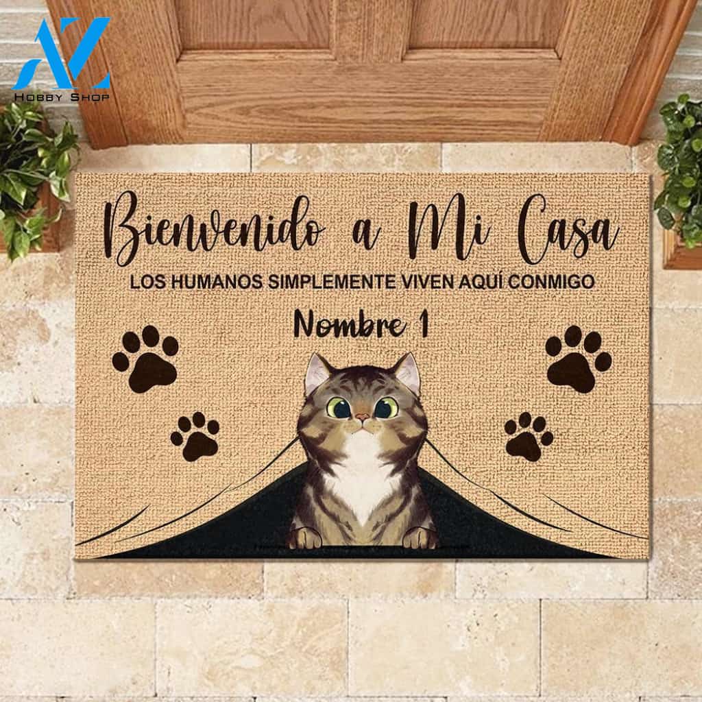Bienvenido A Mi Casa Spanish - Funny Personalized Cat Doormat (WT) 