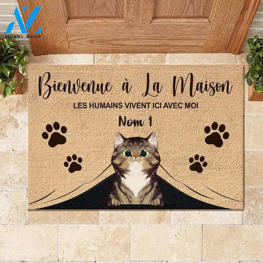 Bienvenue À La Maison French - Funny Personalized Cat Doormat 