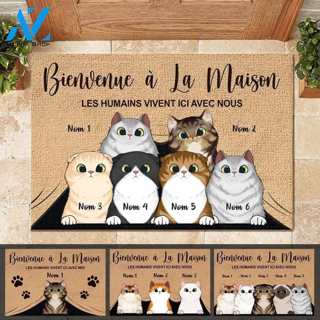 Bienvenue À La Maison French - Funny Personalized Cat Doormat (WT) | WELCOME MAT | HOUSE WARMING GIFT