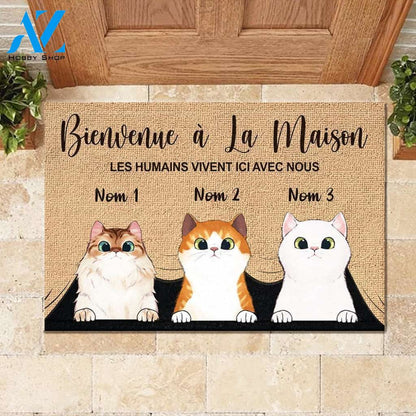 Bienvenue À La Maison French - Funny Personalized Cat Doormat (WT) | WELCOME MAT | HOUSE WARMING GIFT