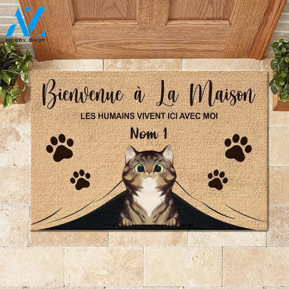 Bienvenue À La Maison French - Funny Personalized Cat Doormat (WT) | WELCOME MAT | HOUSE WARMING GIFT