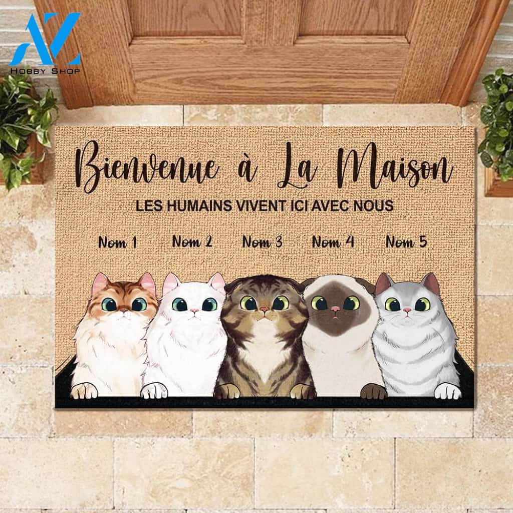 Bienvenue À La Maison French - Funny Personalized Cat Doormat (WT) | WELCOME MAT | HOUSE WARMING GIFT