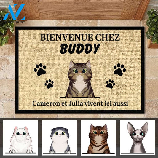 Bienvenue personnalisée à la Maison du Chat French- Funny Personalized Cat Doormat (WT) 