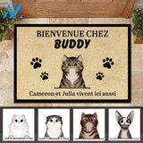 Bienvenue personnalisée à la Maison du Chat French- Funny Personalized Cat Doormat (WT) | WELCOME MAT | HOUSE WARMING GIFT