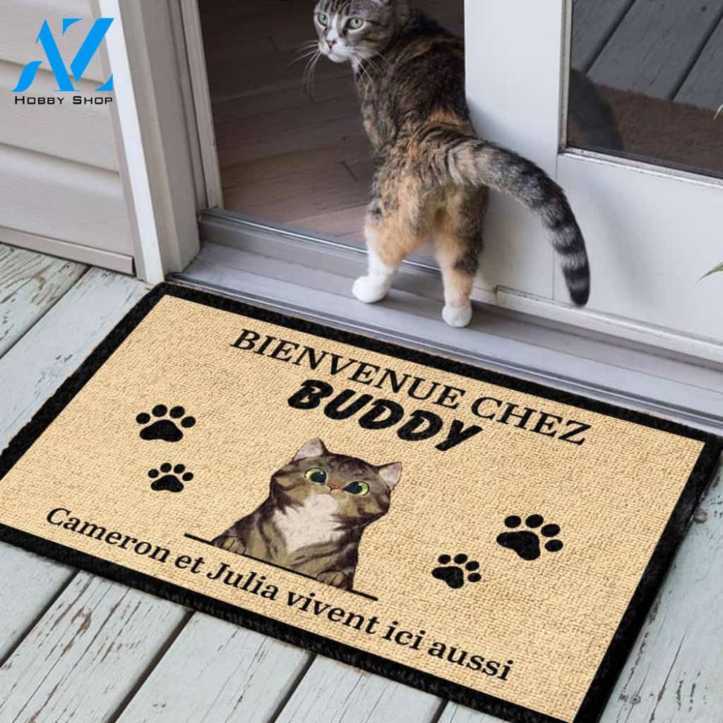 Bienvenue personnalisée à la Maison du Chat French- Funny Personalized Cat Doormat | WELCOME MAT | HOUSE WARMING GIFT