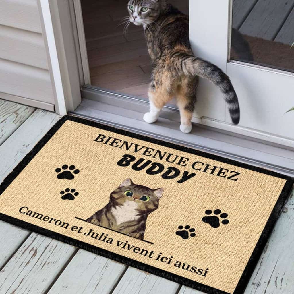 Bienvenue Personnalisée À La Maison Du Chat French- Personalized Doormat Door