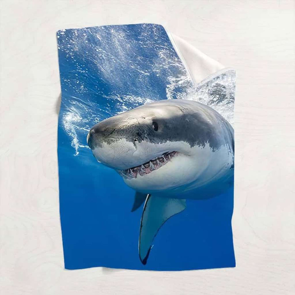 Big White Shark - Animal Fleece Throw Blanket,All Over Print,Gifts For Him/Her