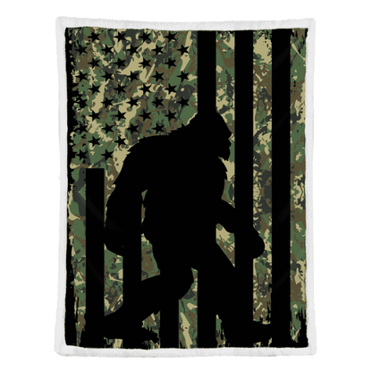 Bigfoot Blanket, Bigfoot I Believe Sasquatch Patriot American Flag Blanket