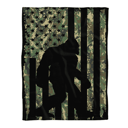 Bigfoot Blanket, Bigfoot I Believe Sasquatch Patriot American Flag Blanket