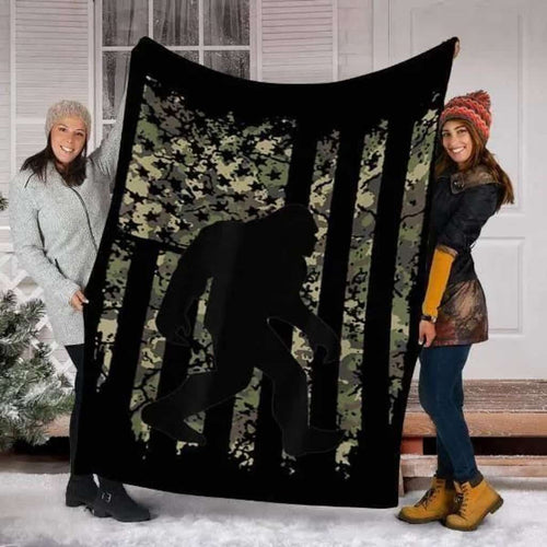 Bigfoot Blanket, Bigfoot I Believe Sasquatch Patriot American Flag Blanket