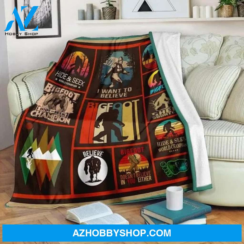 Bigfoot Camping Fleece Blanket - Quilt Blanket