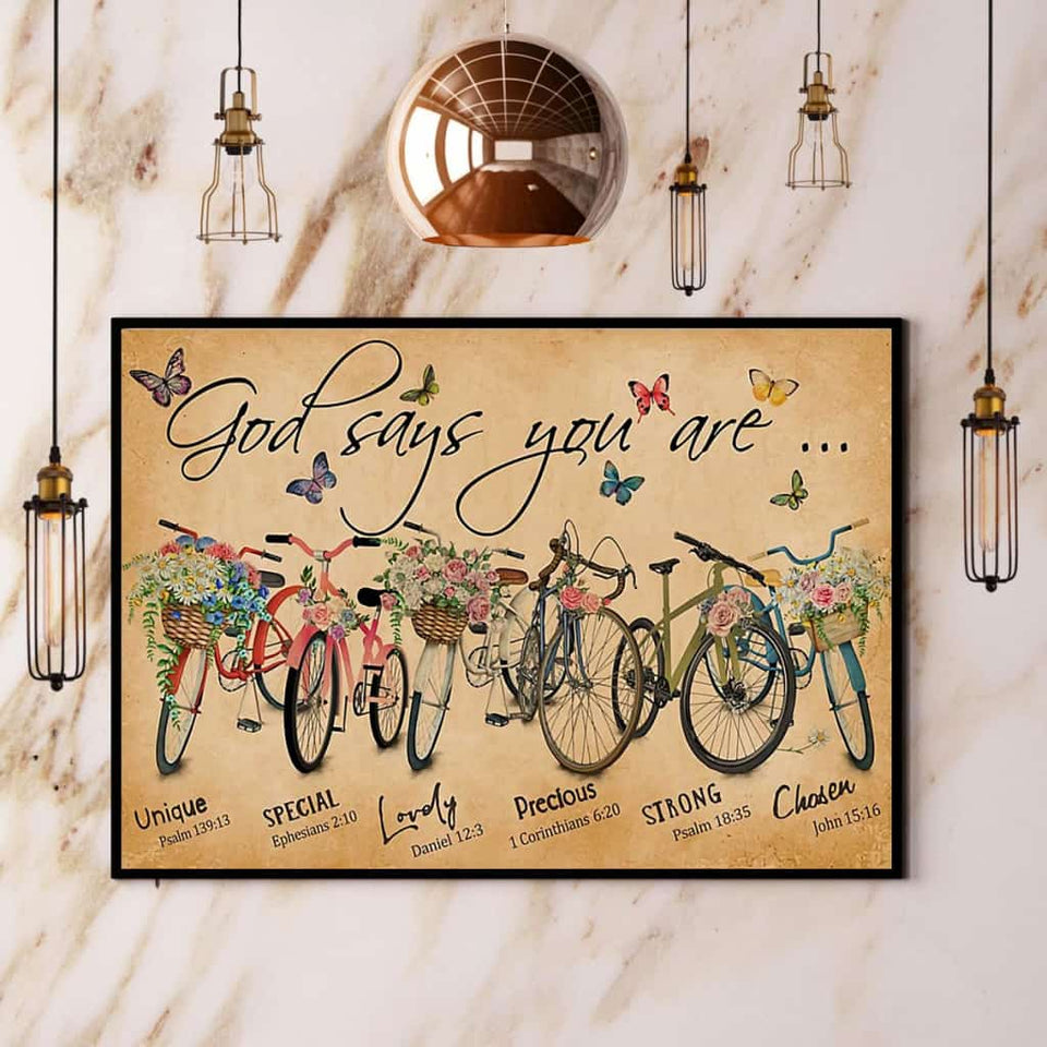 Bike & Butterfly God Says You Are Unique Special Lovely Paper Poster No Frame Matte Canvas Wall Decor