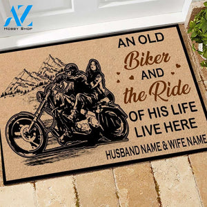 Biker Custom Doormat An Old Biker And The Ride Of His Life Live Here Personalized Gift | WELCOME MAT | HOUSE WARMING GIFT