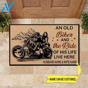 Biker Custom Doormat An Old Biker And The Ride Of His Life Live Here Personalized Gift | WELCOME MAT | HOUSE WARMING GIFT