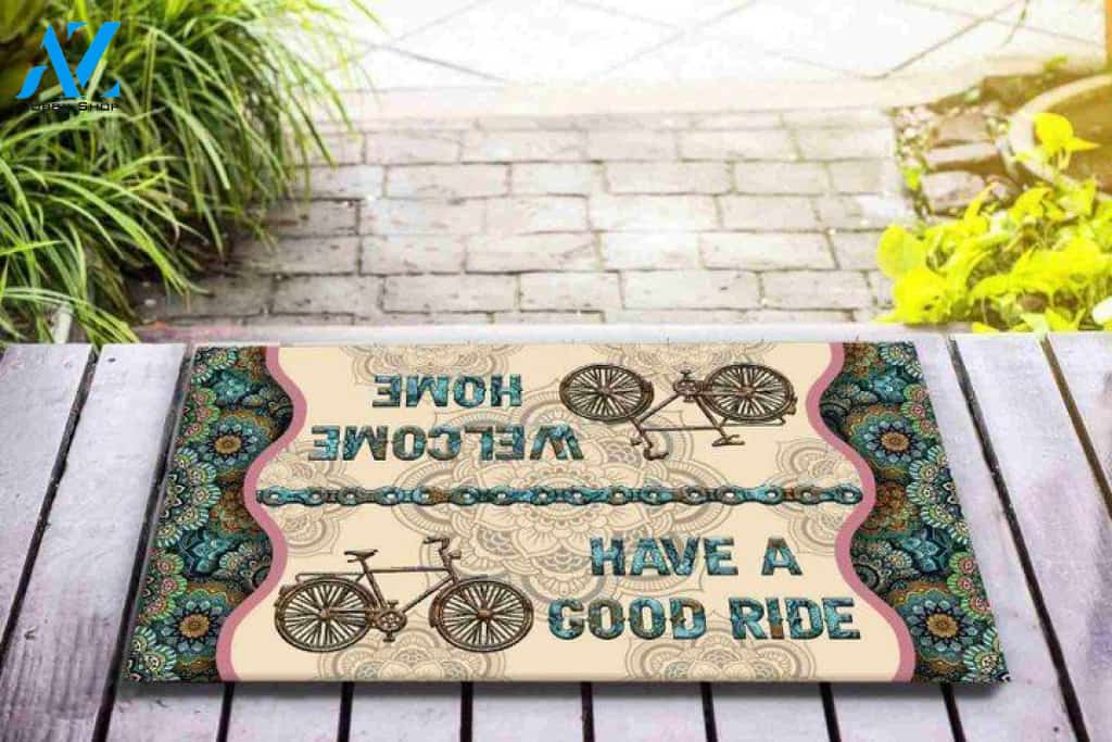 Biker Have a good ride Colorful Mandala Doormat | Welcome Mat | House Warming Gift