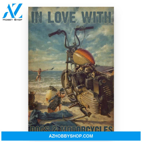 Biker In Love With Dogs Motorcycle Poster Canvas Wall Decor Visual Art