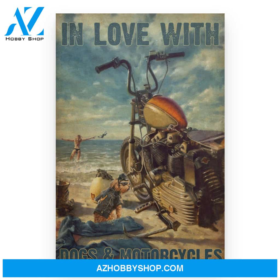 Biker In Love With Dogs Motorcycle Poster Canvas Wall Decor Visual Art