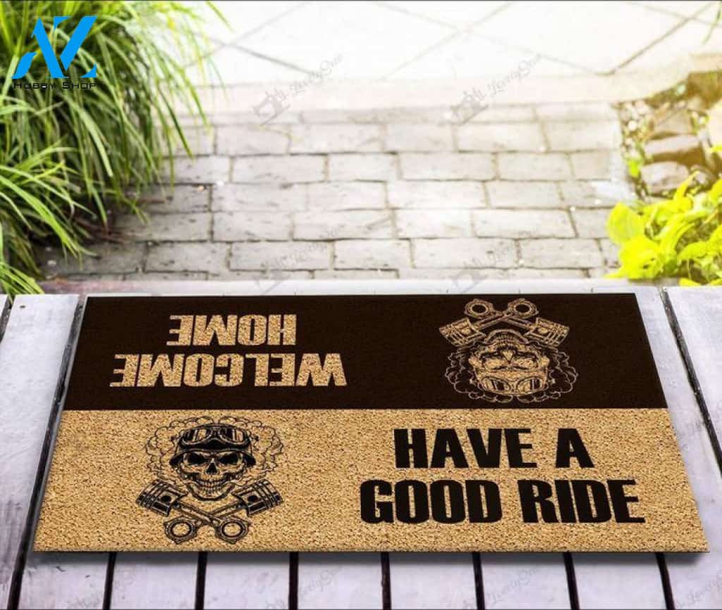 Biker skull have a good ride Doormat