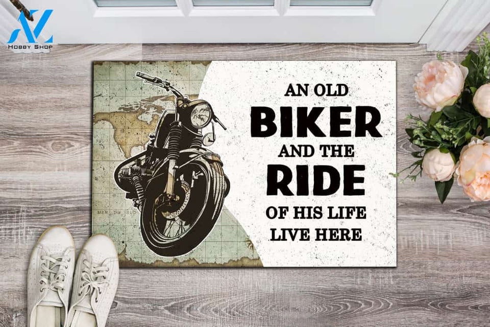 Biker The ride of his life Indoor and Outdoor Doormat Warm House Gift Welcome Mat Gift for Labrador Lovers Birthday Gift
