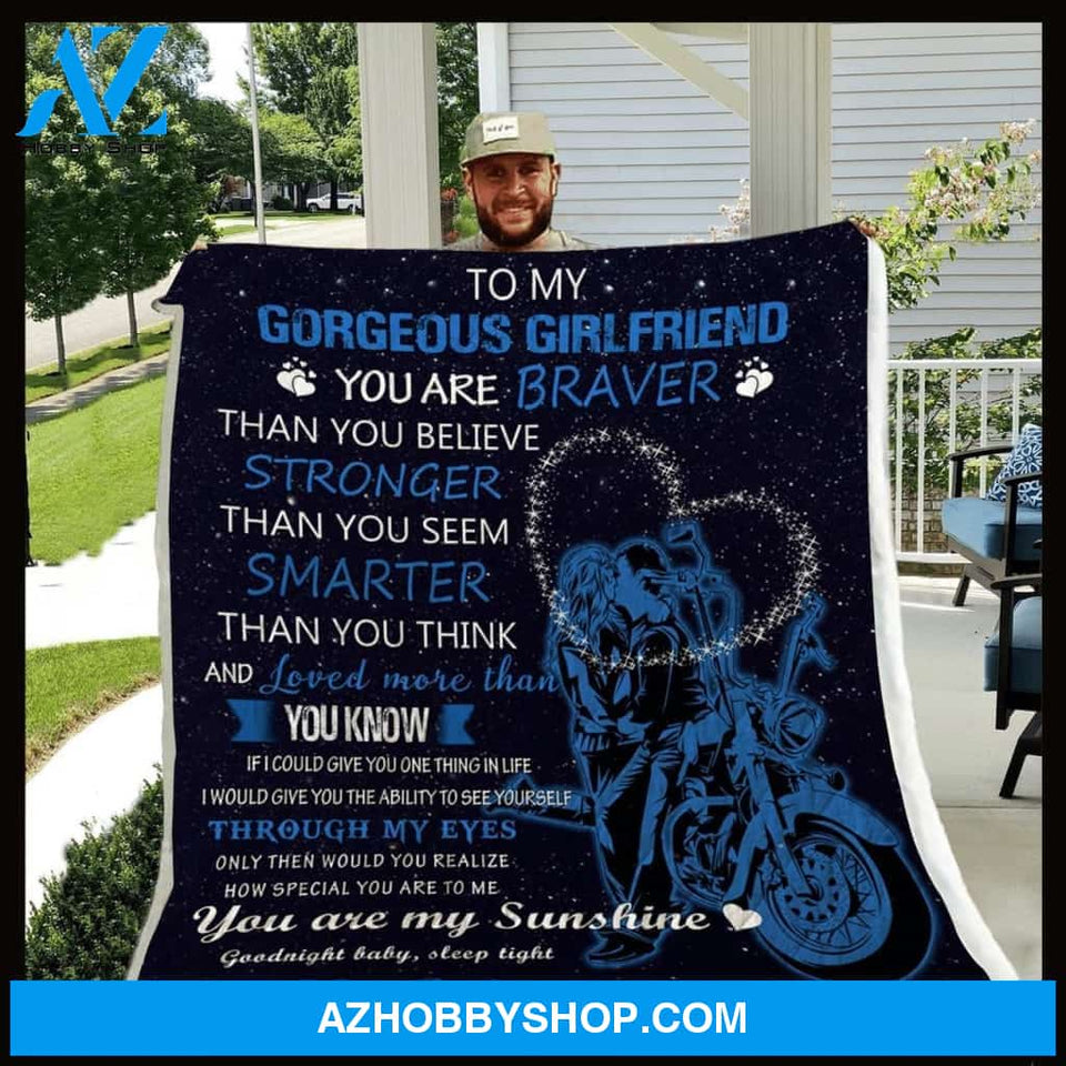 Biker To My Gorgeous Girlfriend Fleece Blanket - Gift For Girlfriend