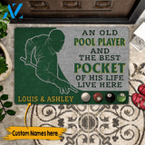 Billard Custom Doormat An Old Pool Player & The Best Pocket Of His Life Live Here Personalized Gift | WELCOME MAT | HOUSE WARMING GIFT