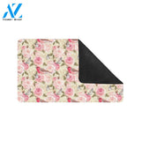 Bird Butterfly Pink Flower Print Pattern Rubber Doormat