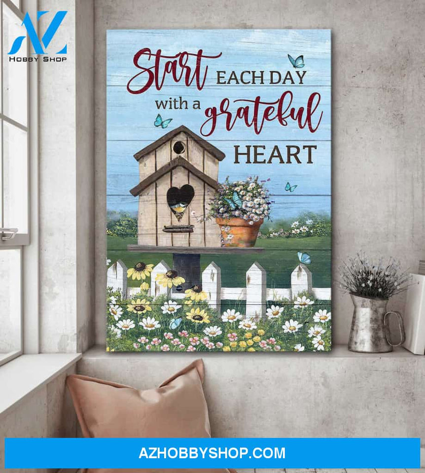 Bird house - Start each day with a grateful heart - Jesus Portrait Canvas Prints, Wall Art