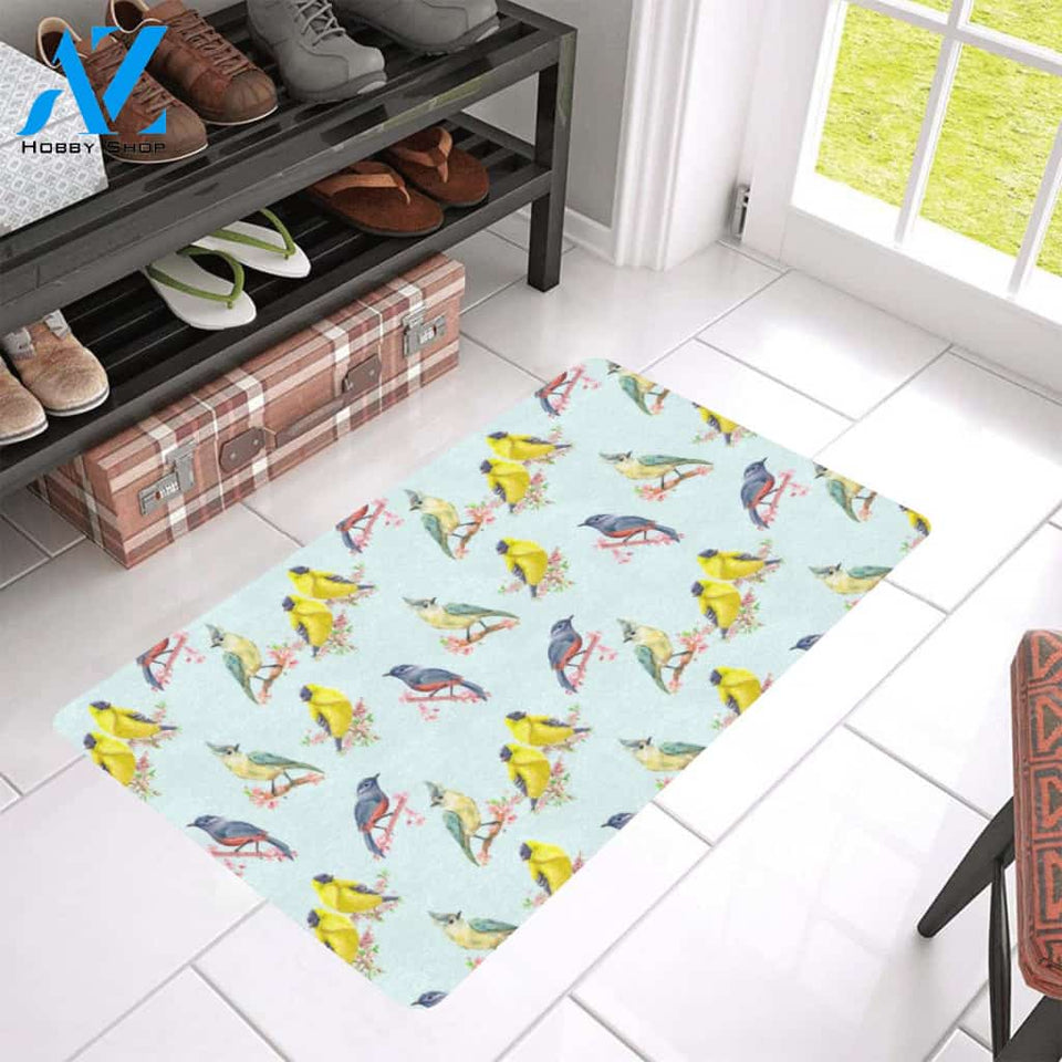 Bird Sweet Themed Print Pattern Rubber Doormat