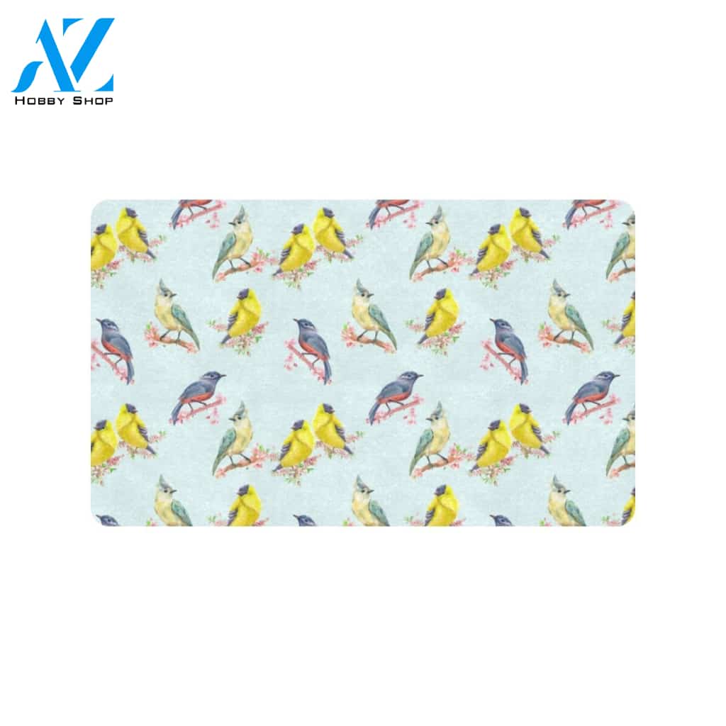 Bird Sweet Themed Print Pattern Rubber Doormat