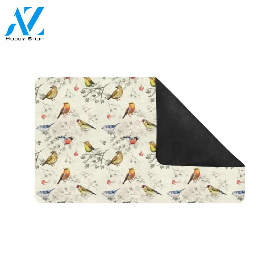 Bird Watercolor Design Pattern Rubber Doormat