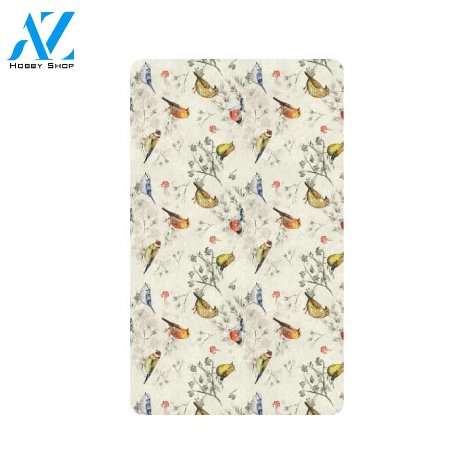 Bird Watercolor Design Pattern Rubber Doormat