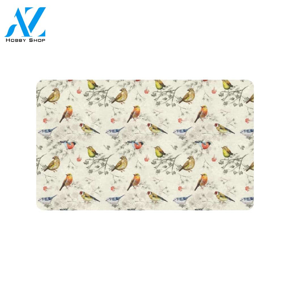 Bird Watercolor Design Pattern Rubber Doormat
