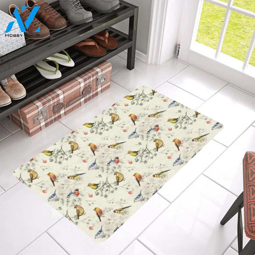Bird Watercolor Design Pattern Rubber Doormat