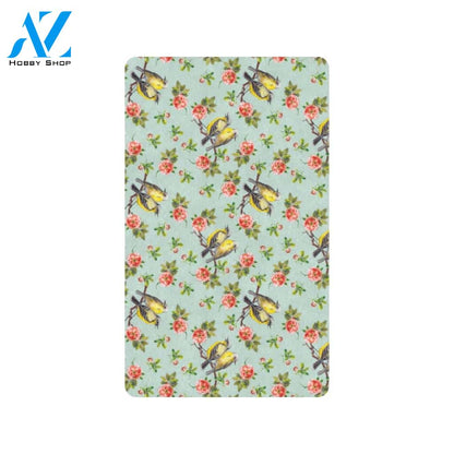 Bird with Red Flower Print Pattern Rubber Doormat