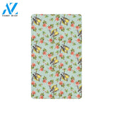 Bird with Red Flower Print Pattern Rubber Doormat
