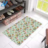 Bird with Red Flower Print Pattern Rubber Doormat