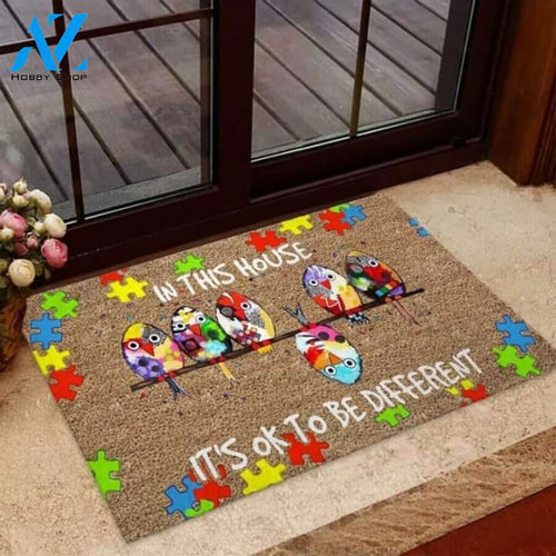 Birds In This House It's Ok To Be Different Autism Awareness Coir Pattern Print Doormat | Welcome Mat | House Warming Gift