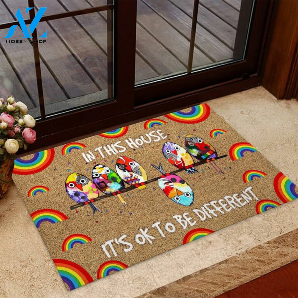 Birds In This House It's Ok To Be Different LGBT Support Coir Pattern Print Doormat | Welcome Mat | House Warming Gift