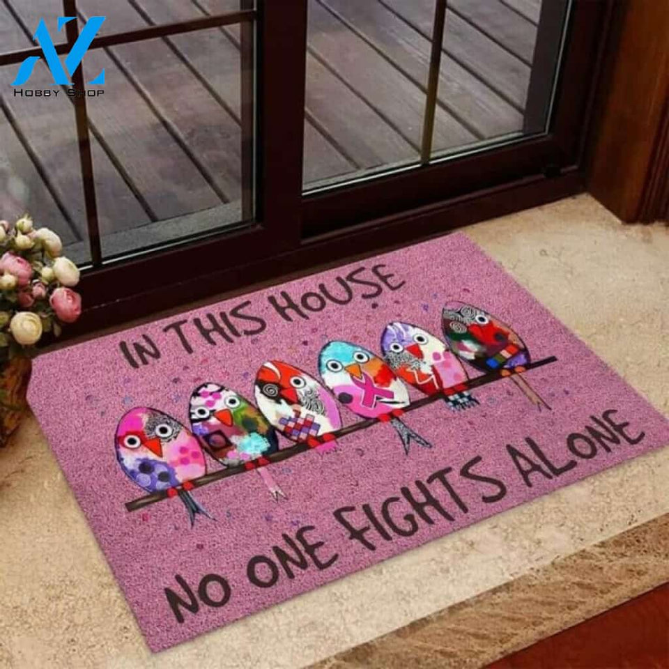 Birds In This House No One Fights Alone Breast cancer Awareness Coir Pattern Print Doormat | Welcome Mat | House Warming Gift
