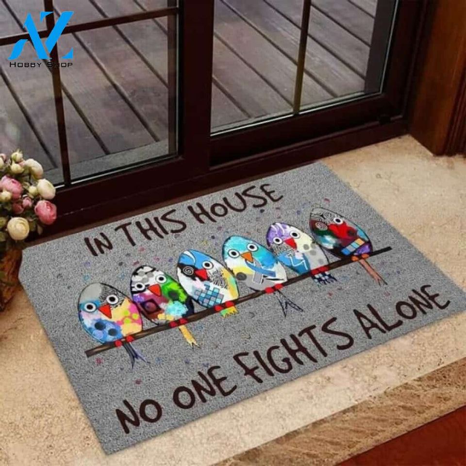 Birds In This House No One Fights Alone Diabetes Awareness Coir Pattern Print Doormat | Welcome Mat | House Warming Gift