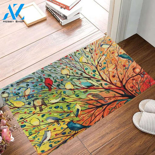Birds On Tree Spring Doormat, Gift For Friend Family Birthday Gift Home Decor Warm House Gift Welcome Mat