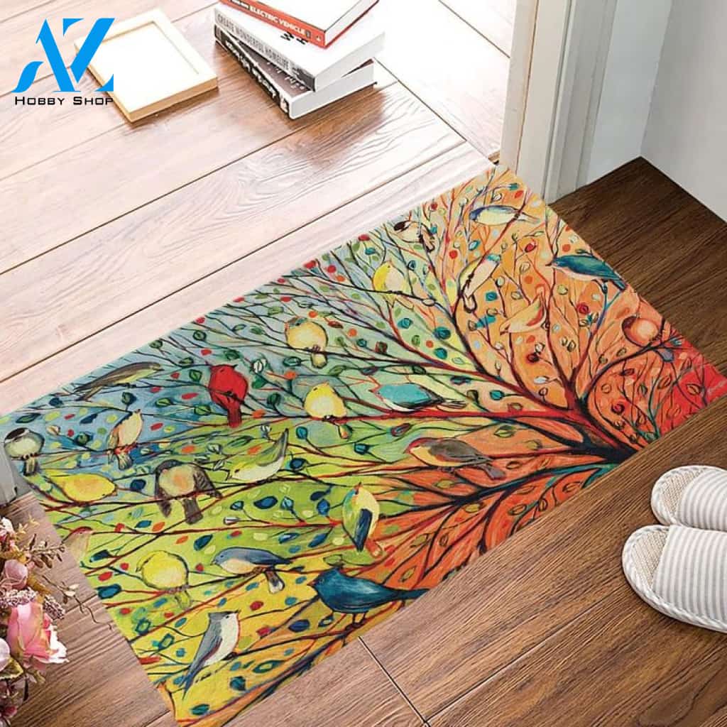 Birds On Tree Spring Doormat, Gift For Friend Family Birthday Gift Home Decor Warm House Gift Welcome Mat