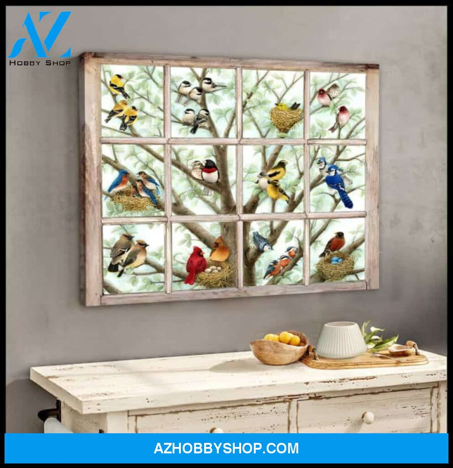 Birds Window Canvas - Hanging Art For Bedroom