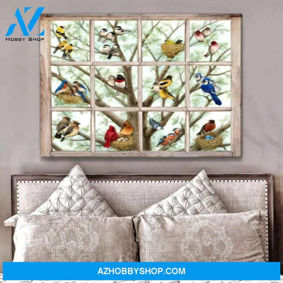 Birds Window Canvas - Hanging Art For Bedroom