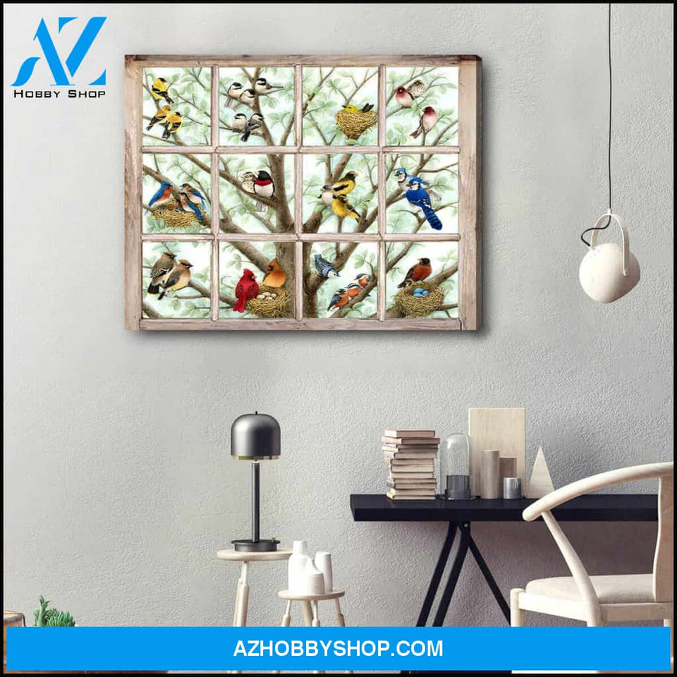 Birds Window Canvas Wall Art Decor, Wall Decor Visual Art