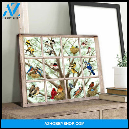 Birds Window Canvas Wall Art Decor, Wall Decor Visual Art