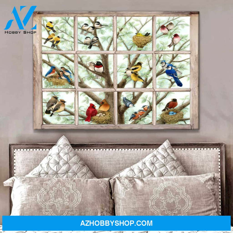 Birds Window Canvas Wall Art Decor, Wall Decor Visual Art