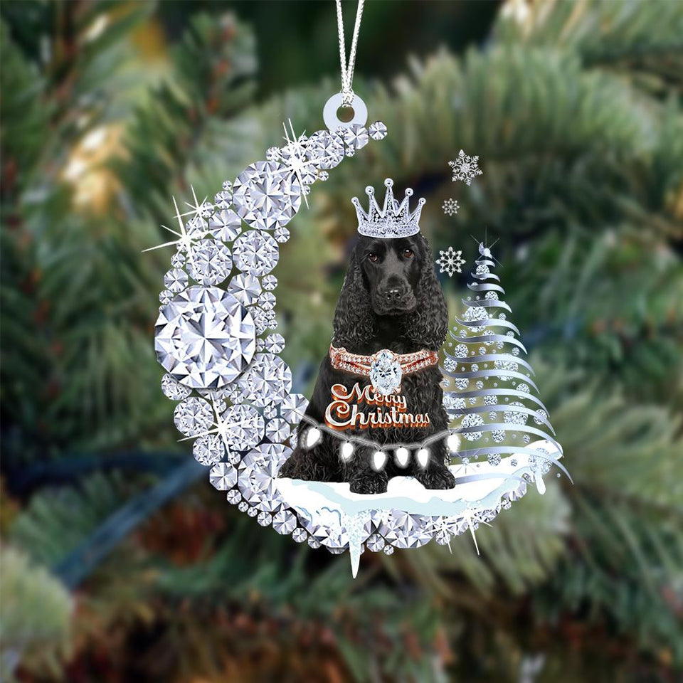 Black Cocker Spaniel Diamond Moon Merry Christmas Ornament Christmas Tree Hanging Ornament