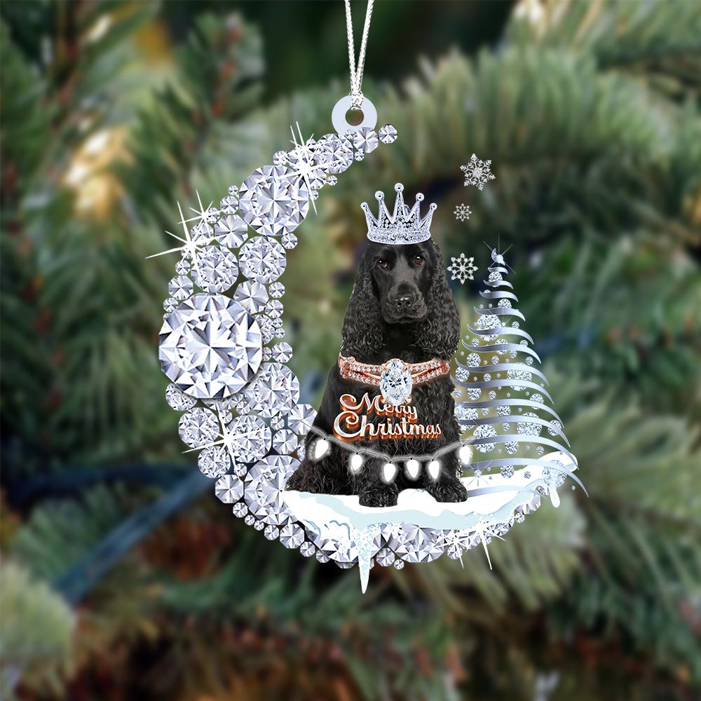 Black Cocker Spaniel Diamond Moon Merry Christmas Ornament Christmas Tree Hanging Ornament