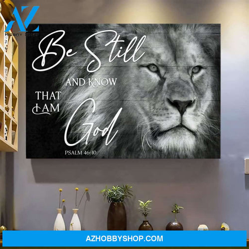 Black and white lion - Be still and know that I am God - Jesus Landscape Canvas Prints - Wall Art